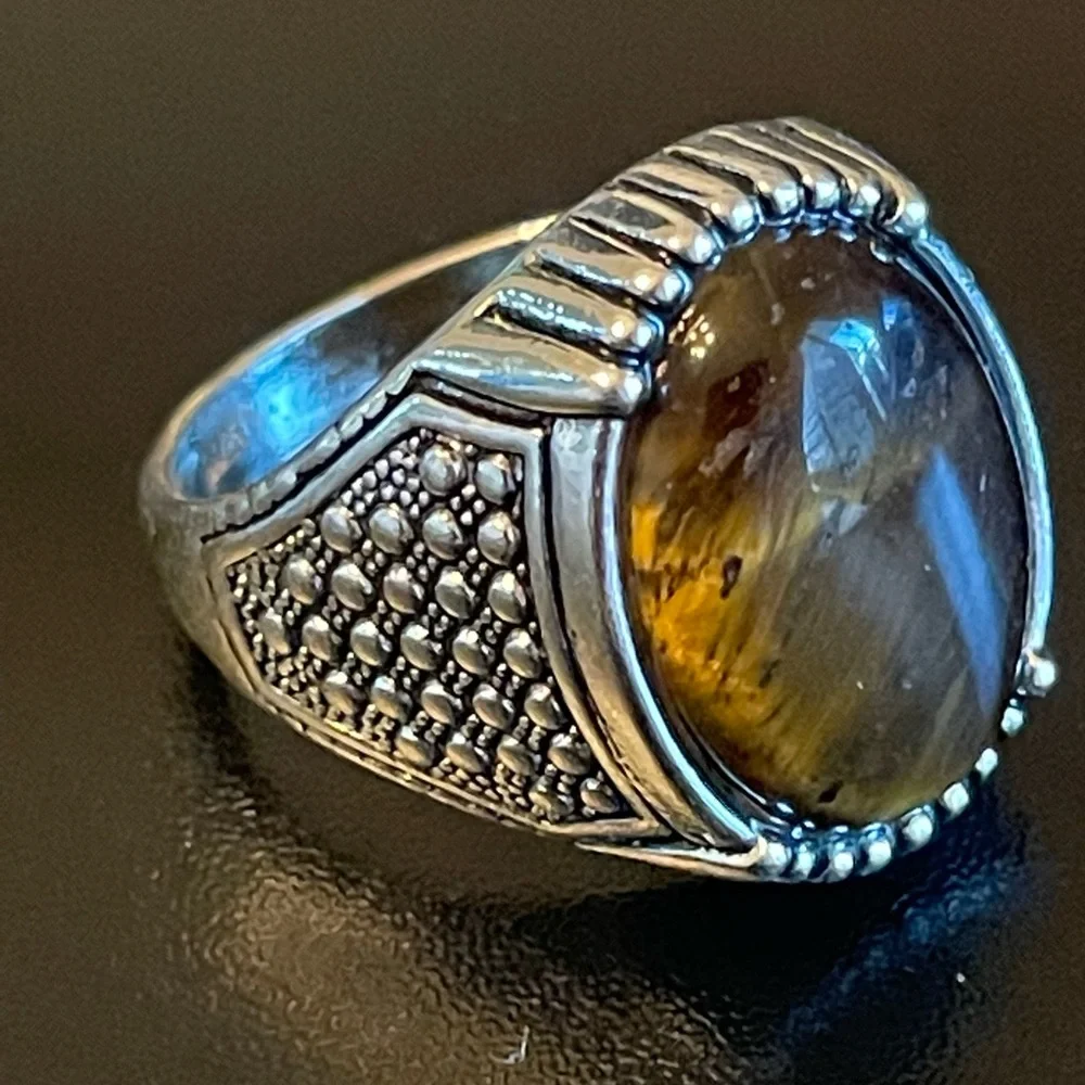 Men's Silver Ring with Brown Tiger's Eye Stone